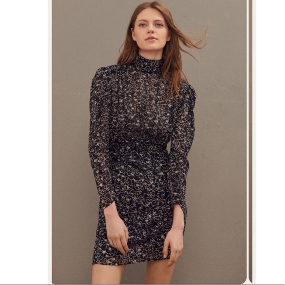 NWT ba&sh Acia Metallic Jacquard Open Back Mini Dress Small